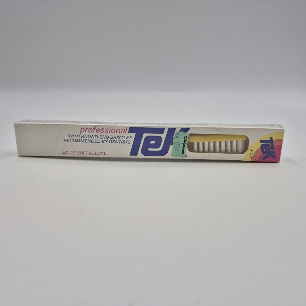 Vtg TEK Professional Toothbrush Deluxe Adult Soft Yellow Rounded Bristles NOS